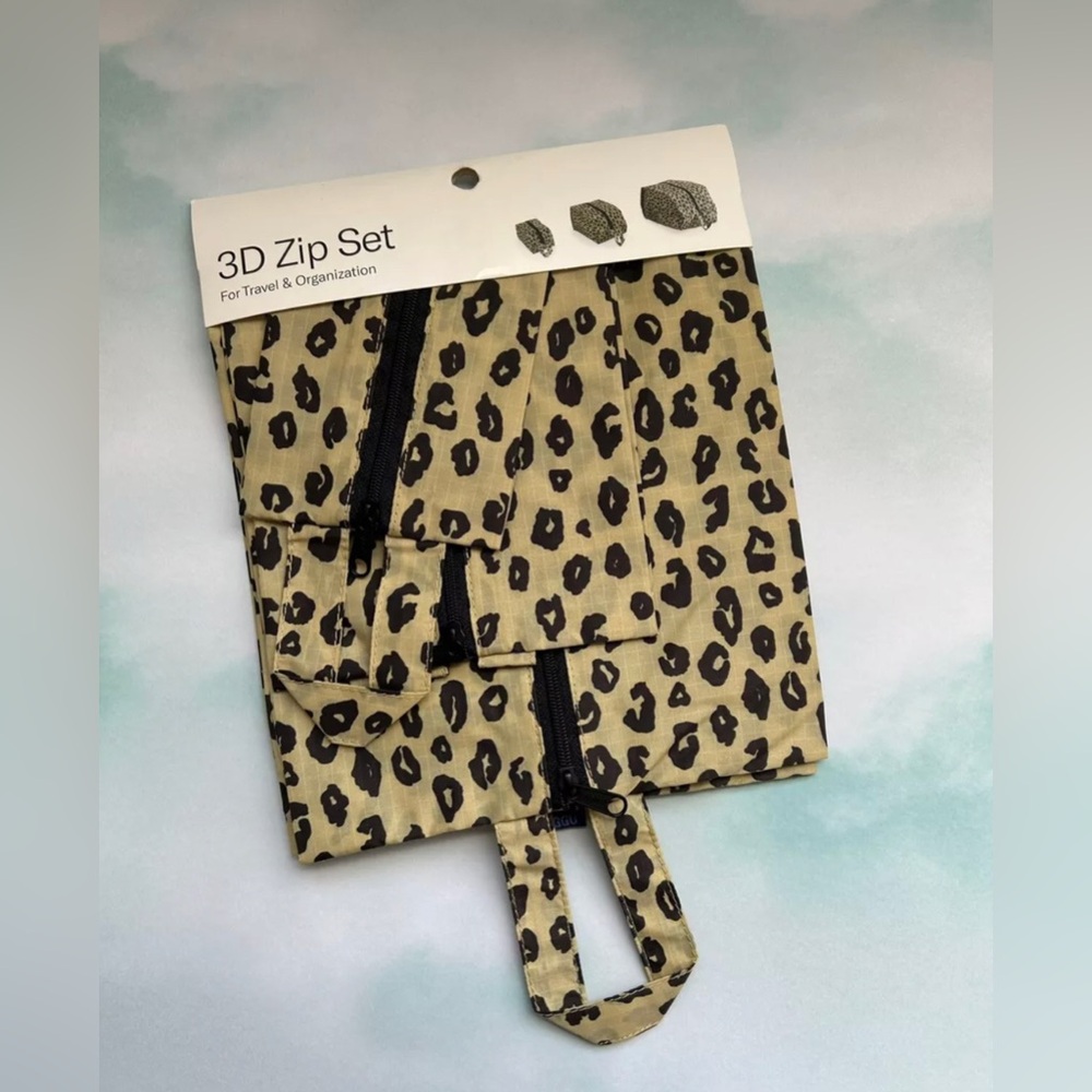 BAGGU Honey Leopard 3D Zip Set NWT